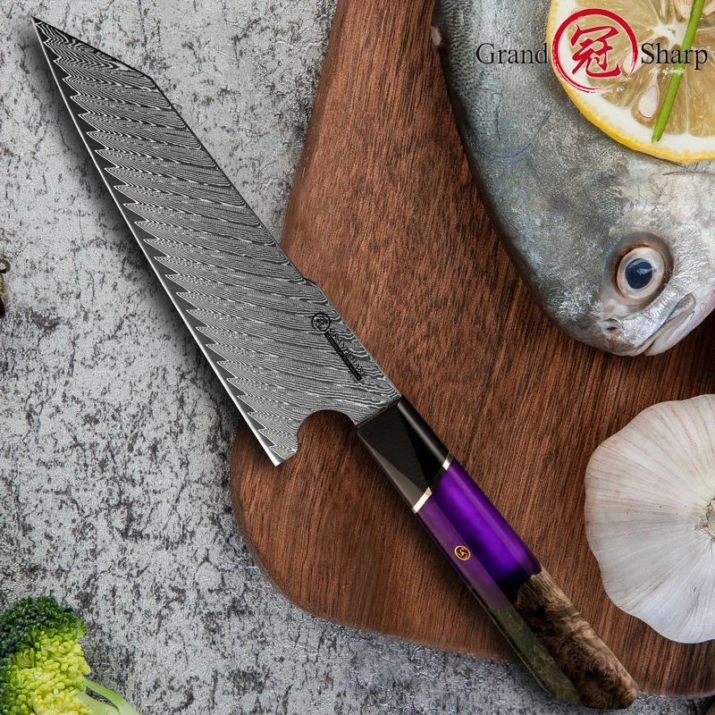 GRANDSHARP 7 Inch Damascus Kiritsuke Knife Japanese Stainless Steel Kitchen Chef Knife Meat Slicer Vegetables Chopping Tools