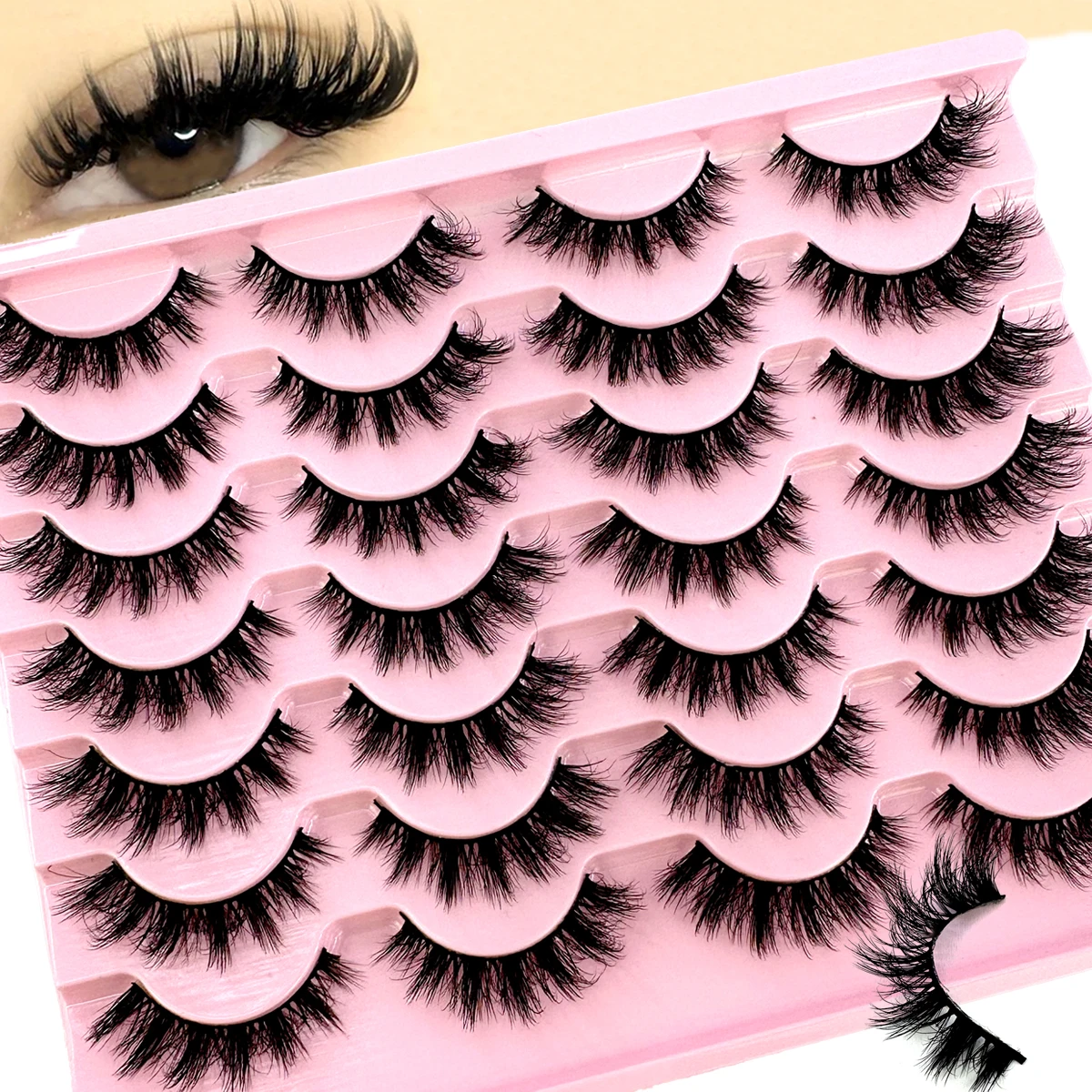 14Pairs Cat Eye Lashes 3D Fluffy False Eyelashes Look Thick Soft Wispy Long 8D Volume Faux Mink Lashes Thick Eyelash Extension