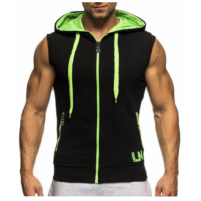 2023 Men Sleeveless Tank Tops Bodybuilding Hoodie Tops Workout Solid Slim Vest Camiseta Casual Hooded Sweatshirt Vests MY359