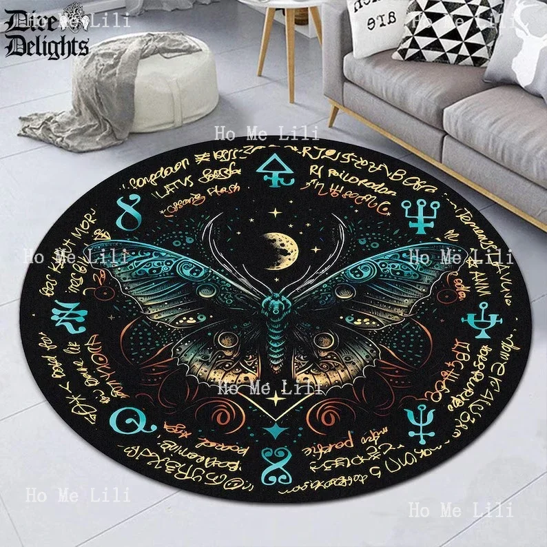 Mystic Moth Wicca karpet bulat Gothic lantai Goth Witchy ramalan Mat dekorasi rumah