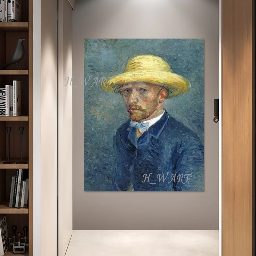 صورة شخصية قبعة صفراء لوحة زيتية تجريدية، تصميم أكريليك لتزيين الحائط الفني للمكتب المنزلي، بدون إطار، عمل فني للصور