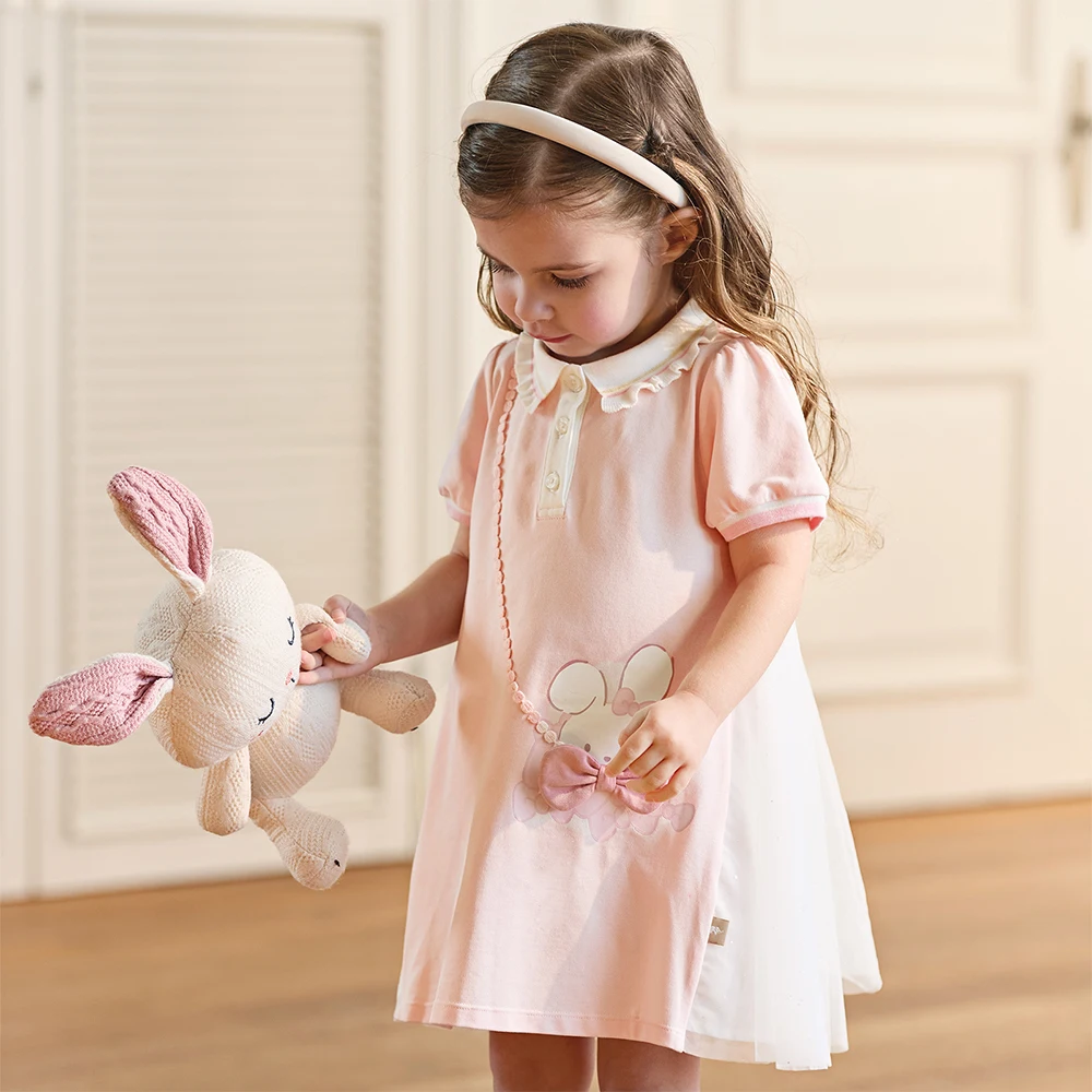 Dave Bella Girl's Summer Mesh Dress Sweet Cute Childrens Short Sleeve Princess Dress Fashion Cotton Party Outdoor DB2262387