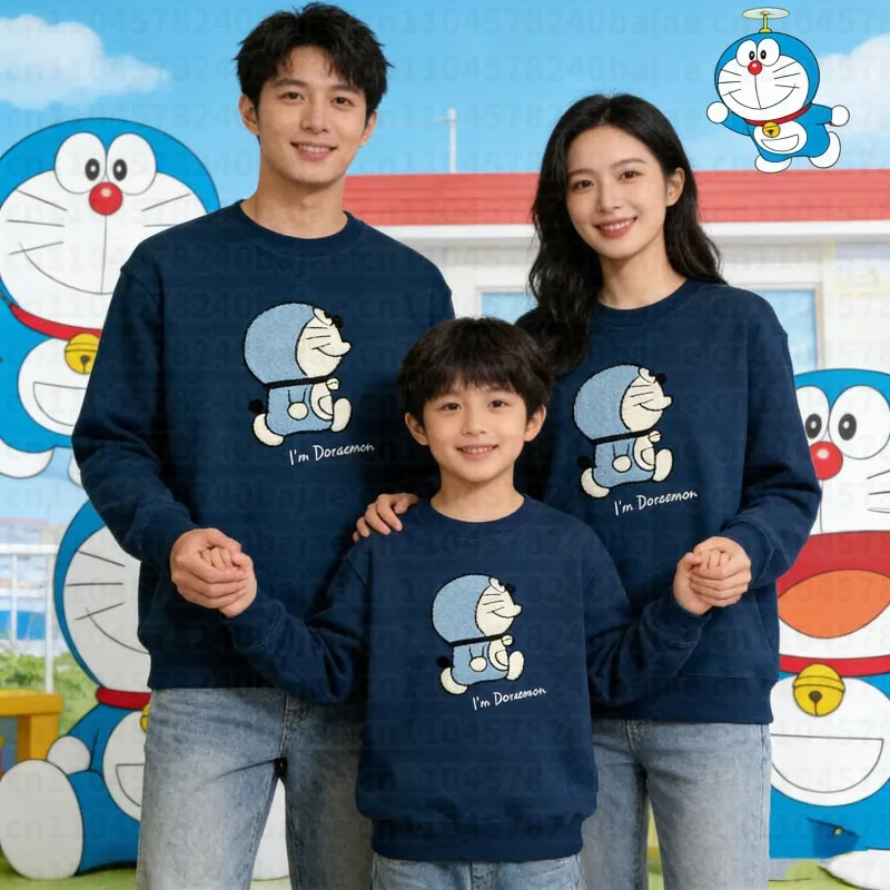 

Свитшот с круглым вырезом и принтом Дораэмон для всей семьи, весна-осень 2026, повседневный, удобный, для родителей и детей