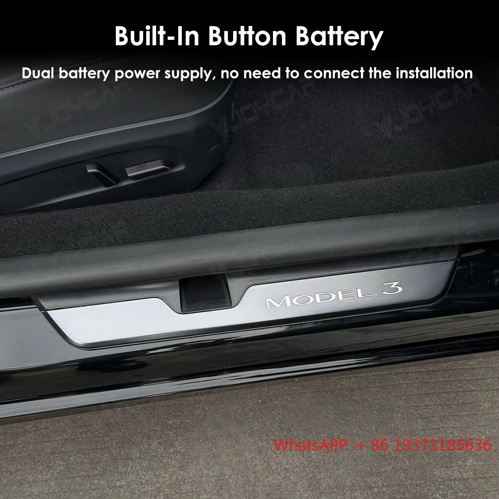For Tesla Model 3 Highland 2024 Wireless Magnetic LED Light Foot Side Door Sill Illuminated Step Scuff Plat Trim