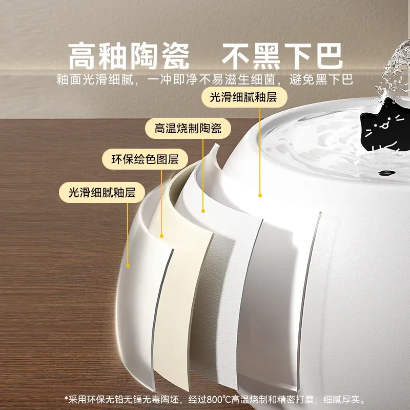 For Black White Cartoon Kitten Pet Ceramic Water Dispenser Dog Electric Circulation Live Water Filter Automatic Cat Bowl