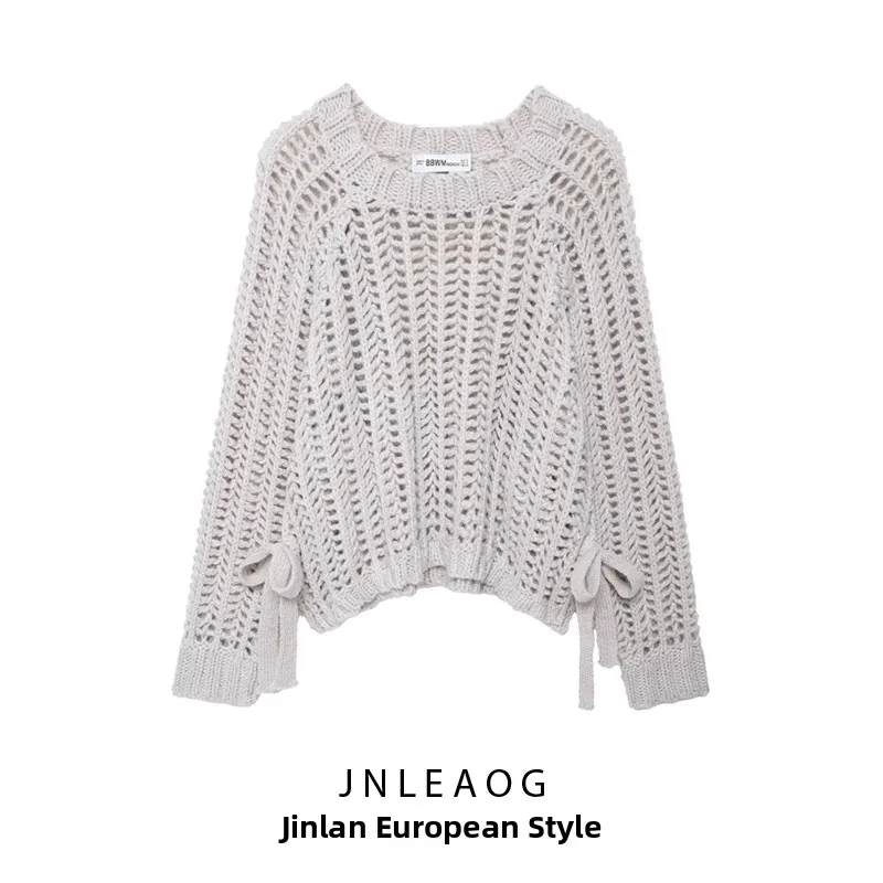 JNLEAOG Frühling Neue frauen Faion Design Seite Dekorative Thi Nadel Top Warme Thermische Lange Sve runde Ne Pullover