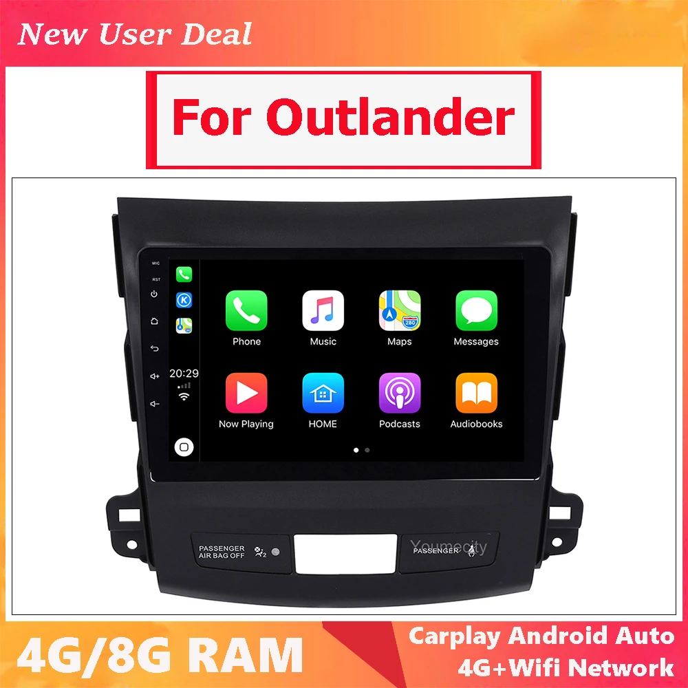 Car Multimedia Player Head Unit Android 12.0 Radio For Mitsubishi Outlander 2 3 XL With Gps Carplay 4G Wifi 2Din Bluetooth