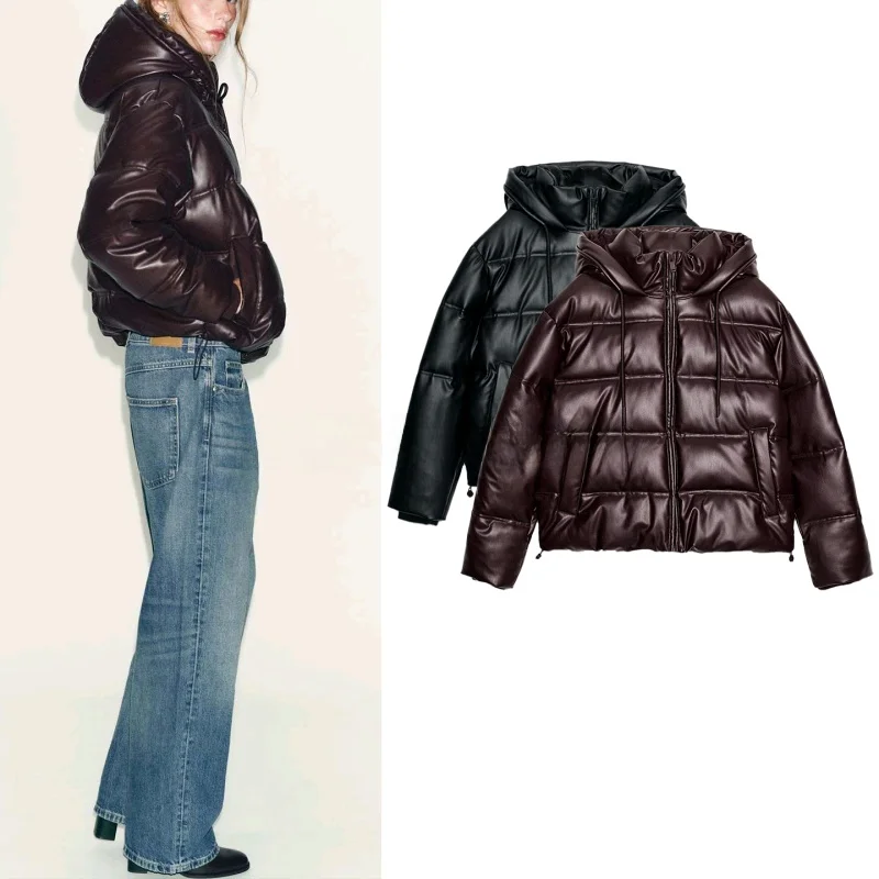 

Новая зимняя женская хлопковая куртка из искусственной кожи с капюшоном, ветрозащитная, водонепроницаемая, для поездок на работу, длина, застежка-молния