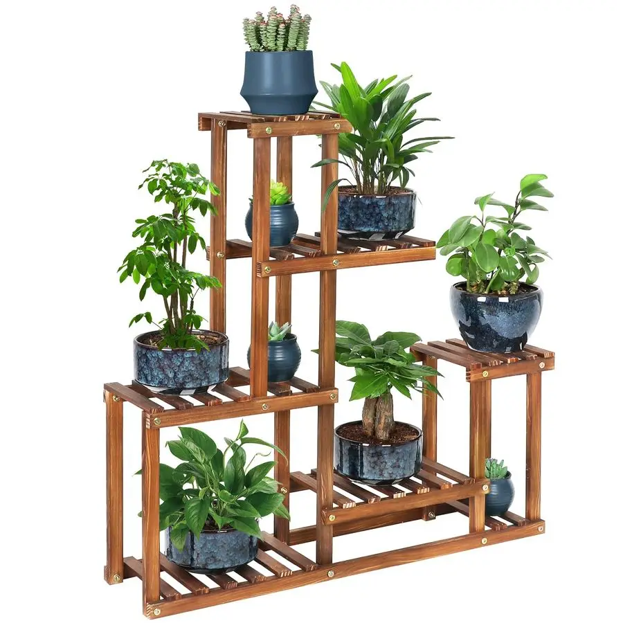 

Wood Plant Stand Indoor Outdoor Multi Tiered Corner Plant Shelf Holder High Low Flower Rack Stand for Indoor Multiple Plants 9