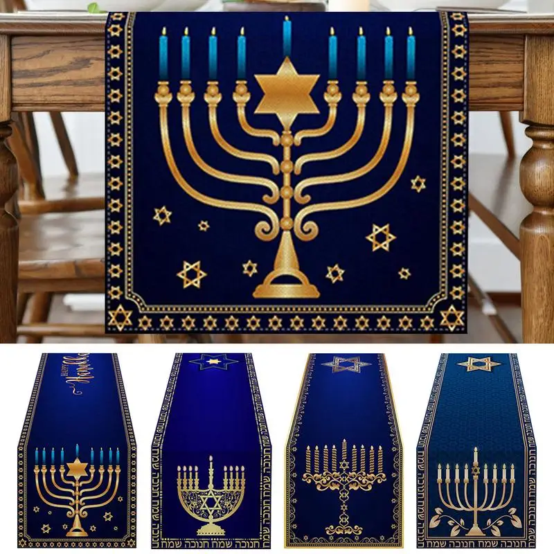 Hanukkah Table Runner Rectangle Chanukah Party Tablecloth Decorations Kitchen Dining Table Decoration Menorah Hanukkah Backdrop