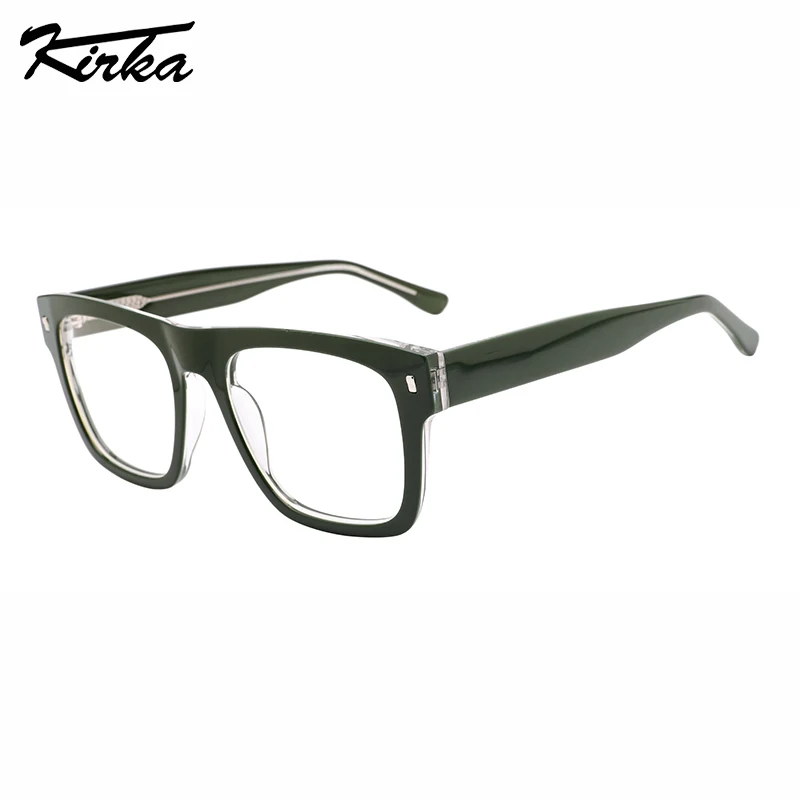 

Kirka Unisex Acetate Classic Big Square Dark Thick Frames Wide Transparent Inside Temples Prescription Eyeglasses WD1486