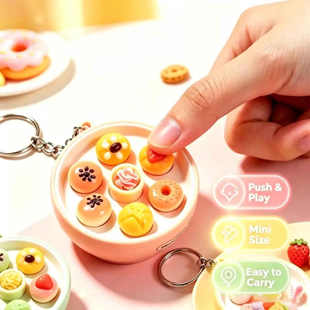 Mini Press Mouse Animal Fidget Toy Keychain Simulated Dessert Bowl Design Anxiety Relief Backpack Charm Holiday Birthday Gift