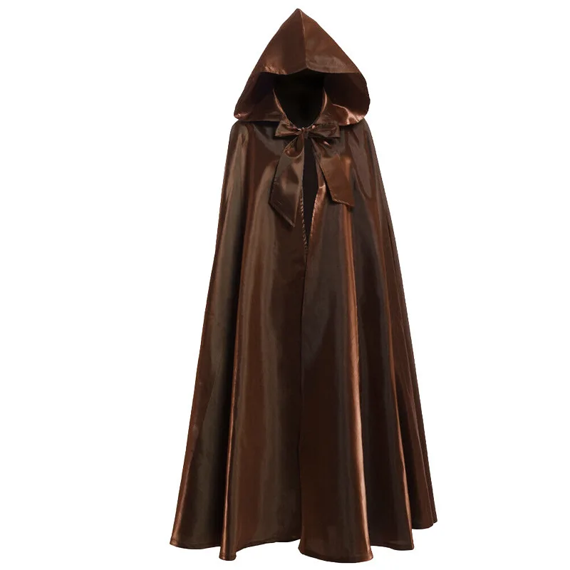 Halloween-Party-Rollenspiel-Robe mit Kapuze, Satin, Rot, Mittelalterlicher Ritter- oder Zaubererumhang, für Damen, Herren, Erwachsene, Langer Heldenumhang, Hexen-Bühnencape – Detail 3
