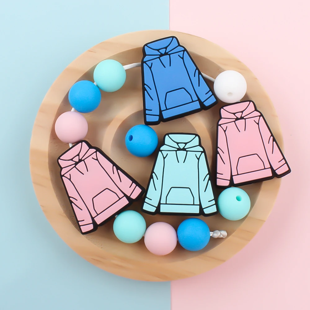 

5/10pcs Silicone Beads Cute Cartoon Hooded Sweatshir Dummy Holder Pacifier Chain Accessories DIY Chewable Teething Toys Free BPA