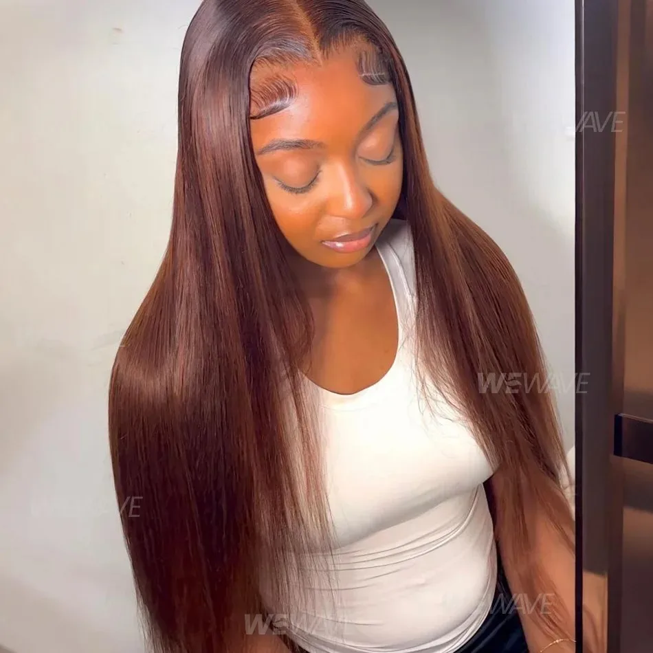 

Chocolate Brown Straight 13X4 13X6 Hd Lace Frontal Wig Colored 100% Human Hair Lace Front Wigs For Women Preplucked 30 36 Inch