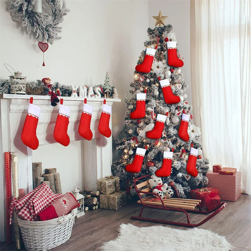 Medias navideñas de fieltro rojo, accesorios de Cosplay, chimenea, calcetines de Papá Noel, colgante de árbol de Navidad, decoración para celebraciones navideñas, embalaje de regalo