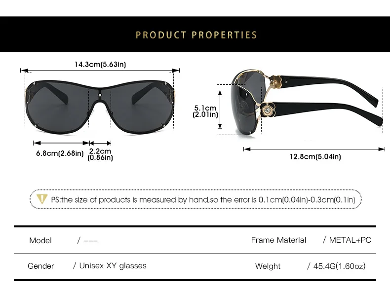 Lunettes de soleil enveloppantes surdimensionnées |   Accent camélia diamant, style de mode élégant