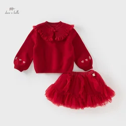 Dave Bella Children Skirt Set Girls Two-Piece Set Princess 2024 New Autumn Winter Fashion Casual Sweet Cute New Year DB4243309