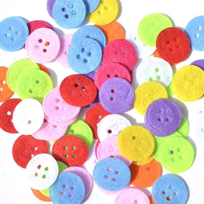 100Pcs 18mm Mixed Round Button Nonwoven Fabric Patches Felt Scrapbooking Accessories Applique for Craft/Clothing