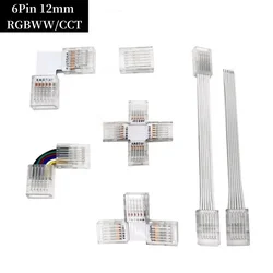 LED light strip 6Pin solderless Terminal L Shape T shape ight strip 6Pin 12mm For RGBWW/CCT 5in1 LED Strip Light 6 PIN Connector