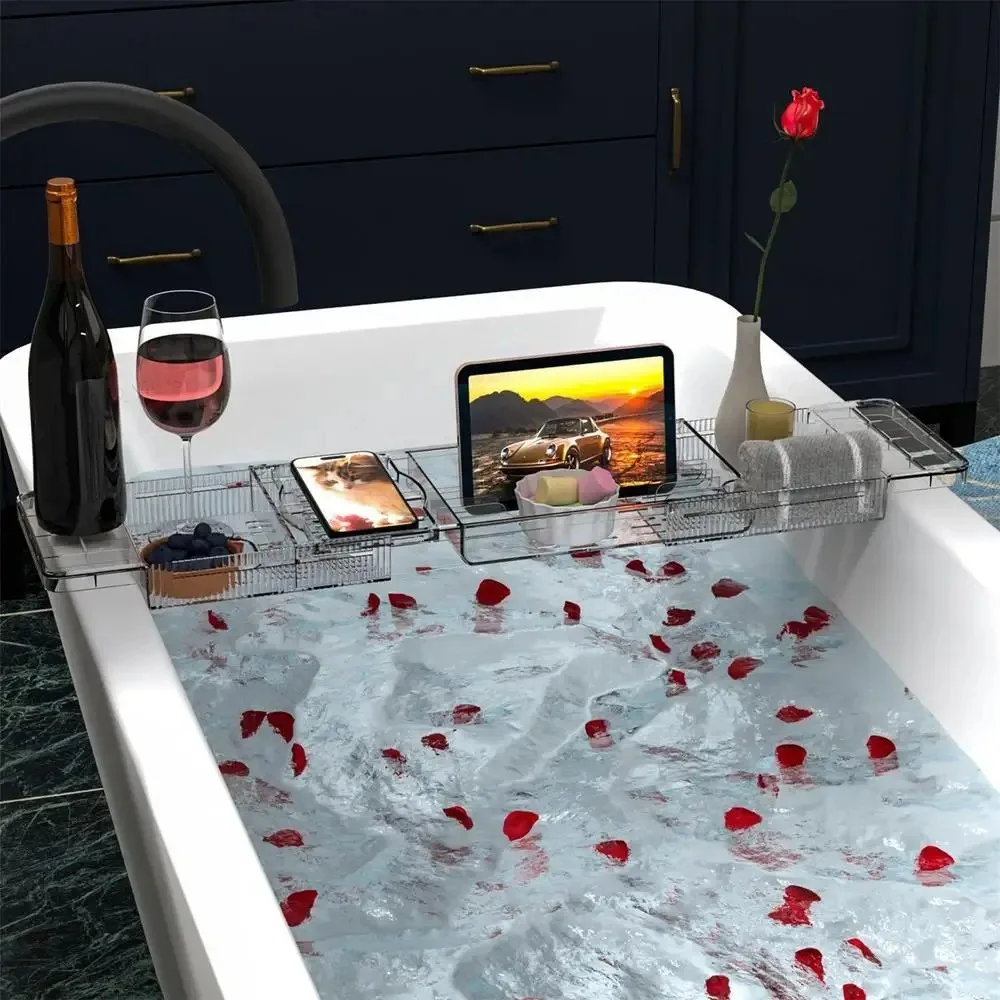 

Прозрачный раздвижной регулируемый органайзер-полка для ванной комнаты, легко моется, водонепроницаемый