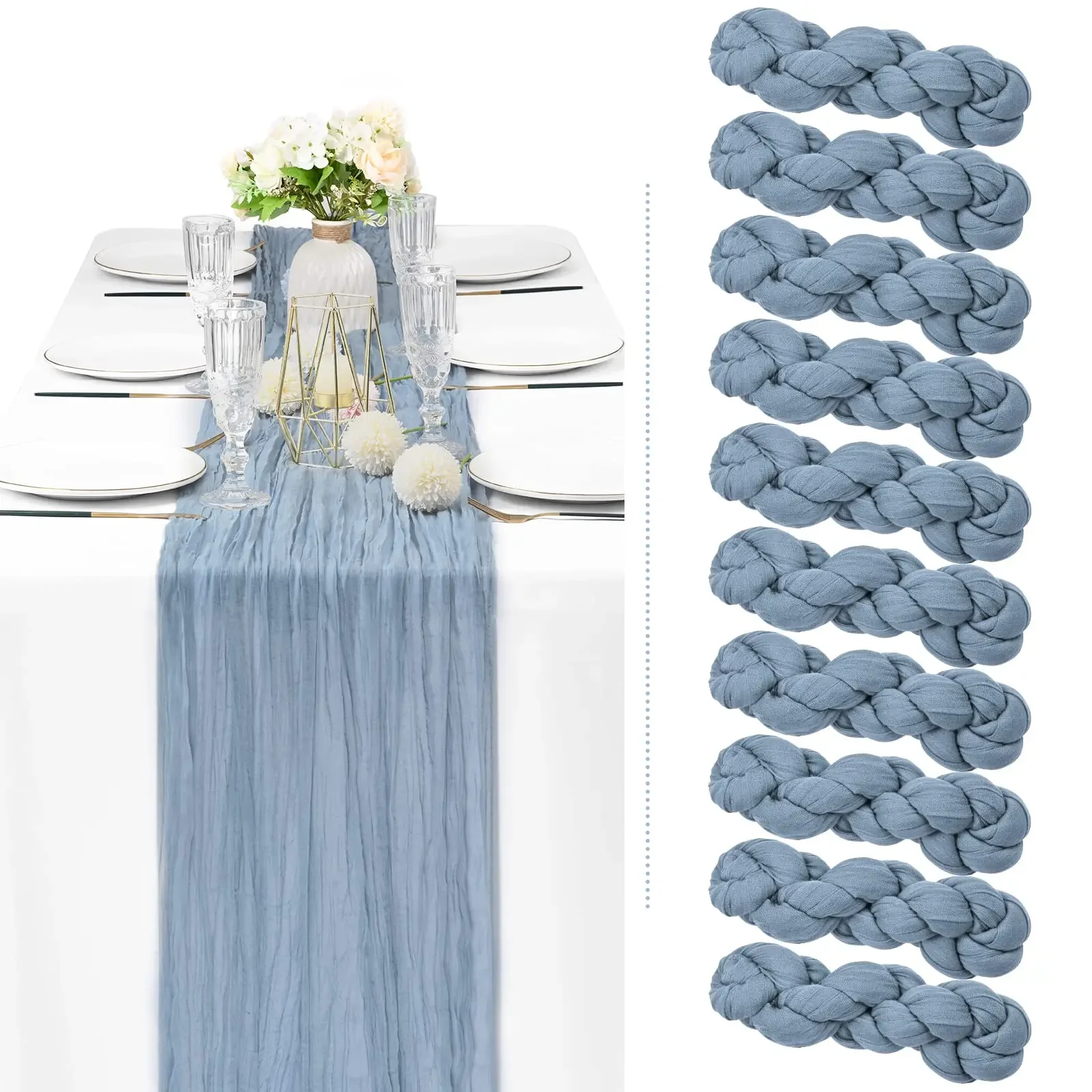 10pcs Semi-Sheer Table Runner Gauze Cheesecloth Wedding Decoration Table Setting Dining Party Christmas Banquets Arches Decor