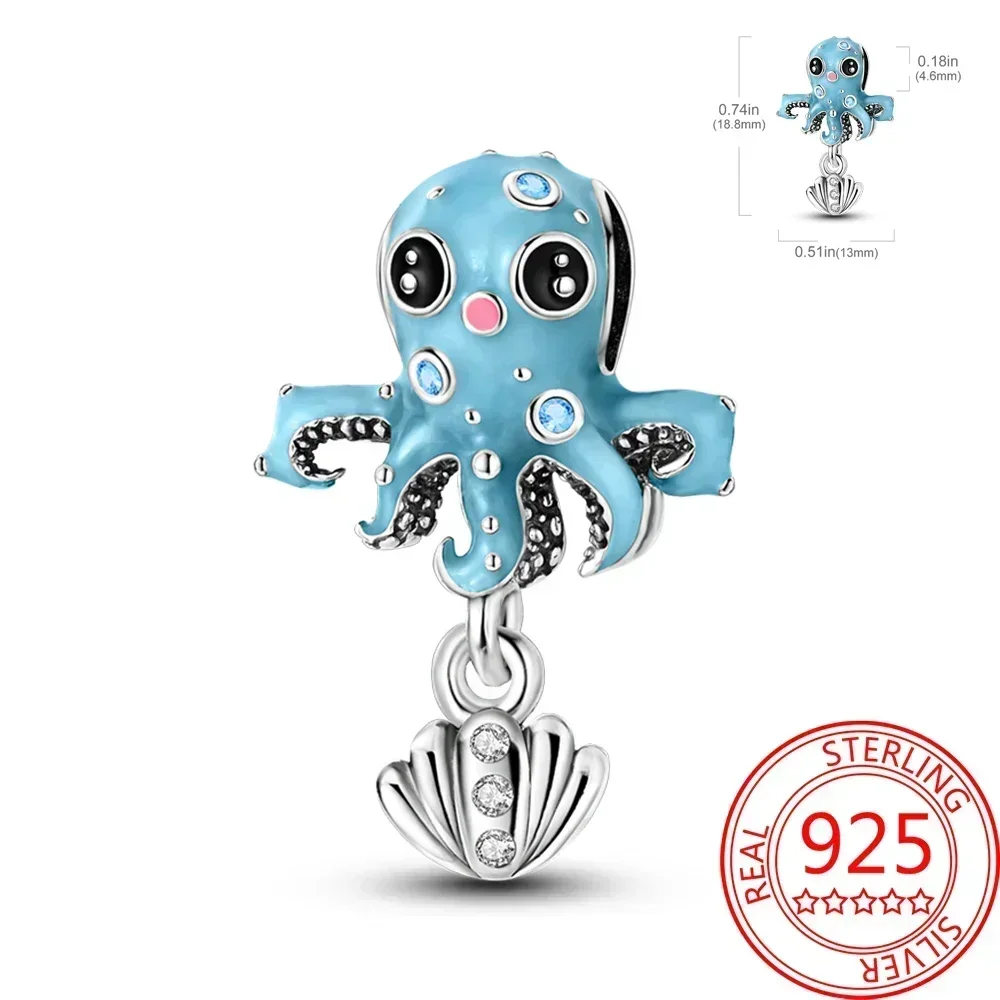 Charms-Anhänger aus 925er-Sterlingsilber mit blauen Ozean-Serie, passend für das DIY-Armband der Marke, Damenschmuck, Geschenke für Freundin
