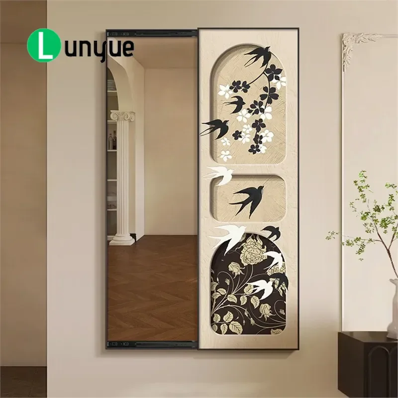 French Medieval Style Invisible Full Length Mirror Mural Retro Hidden Push Pull Door Niche Wall Mounted Full Body Dressing