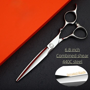 전문 이발소 가위, 톱니 모양 가위, 일본 440c 스틸, 6.0-6.5-6.8 인치 세트, 이발소 고급 헤어 커팅 머신
