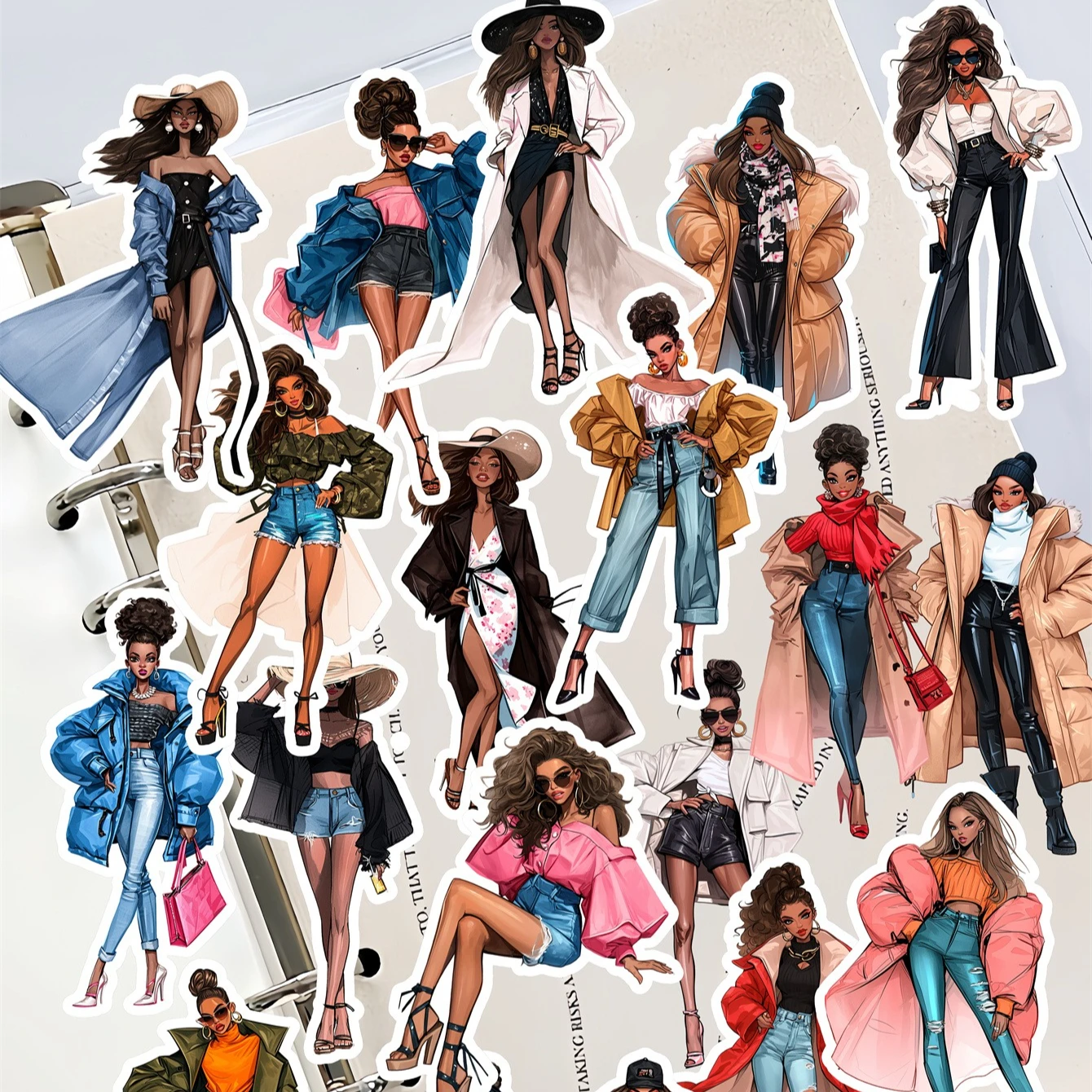 20Pcs Fashion Trend Black Girl Stickers Daily Life For Fashion Laptop Snowboard Home Decor Car Styling Decal Fridge Doodle
