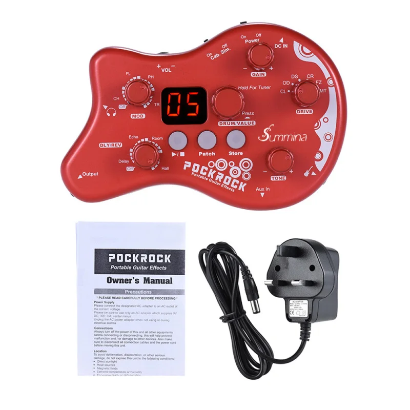 summina  PockRock Portable Guitar Multi-effects Processor Effect Pedal 15 Effect Types 40 Drum Rhythms Tuning Function