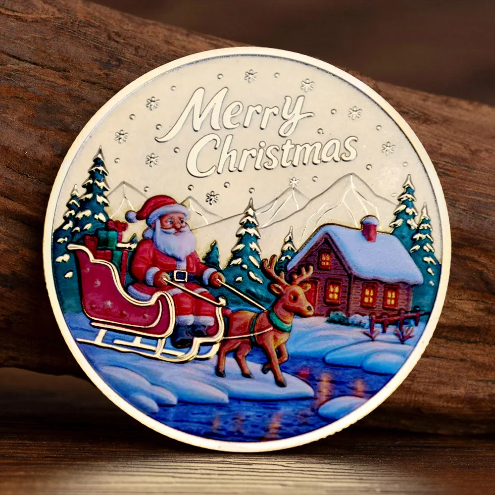 New Style Merry Christmas Souvenir Coin Happy New Year Santa Claus Gold Plated Collection Coin