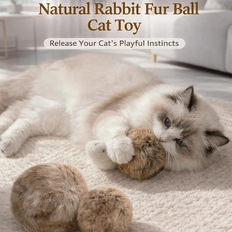 3pcs Rabbit Fur Ball Interactive Cat Toy Pet Product Containing Catnip Toy Ball Chasing Plush Toy Ball Cat Accessories 8cm