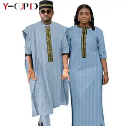 Ropa africana para parejas, Dashiki, vestidos largos a juego, conjuntos de Top, pantalón y bata, gorra, trajes Bazin Riche Y23C058