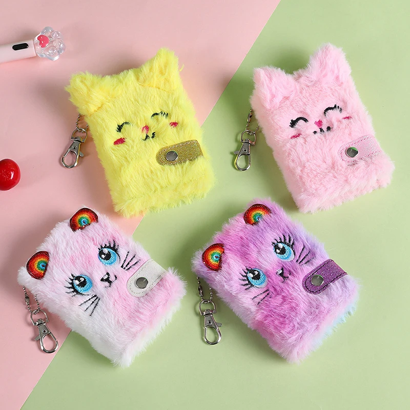 Блокнот плюшевый с милым котом для девочки, подвеска-брелок, блокнот с пушистыми кошками, ежедневник-планировщик, журнал, новинка, подарок для девушки, студенческие принадлежности