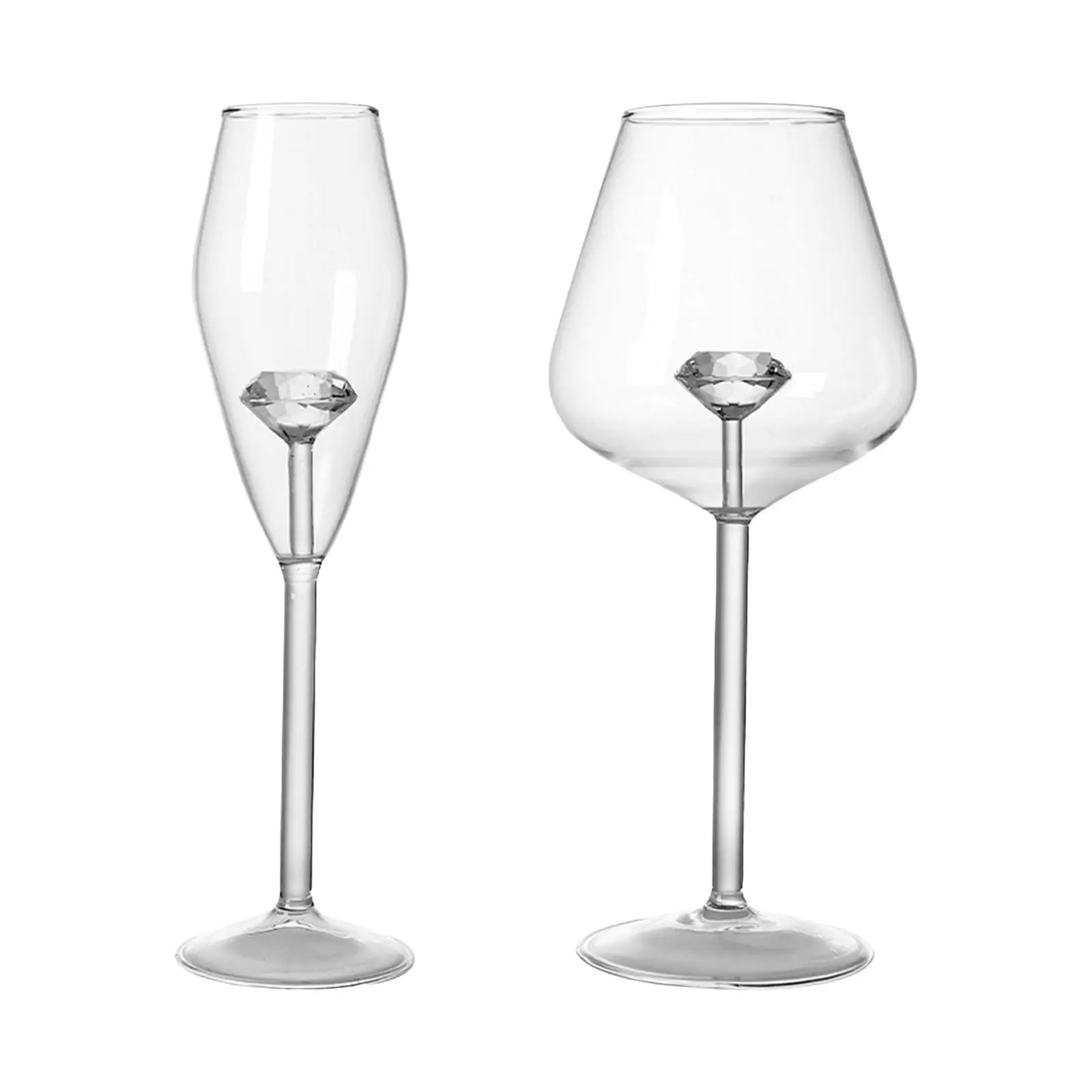 Diamond Red Wine Glass Transparent Elegant Glass Champagne Goblets for Bar