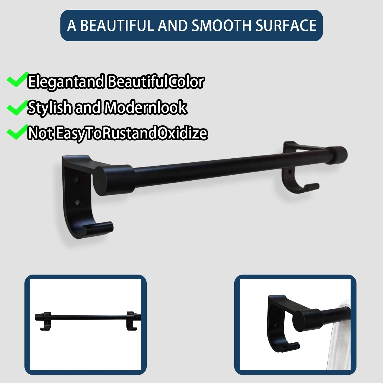 Black/White Minimalist Style Wall Mounted Perforated Installation Single Pole Towel Bar