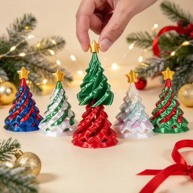 3D Printed Spiral Christmas Tree Toy Dual Color Swirl Cone Creative Stress Relief Present for Home Decoration Xmas Gift Fun New