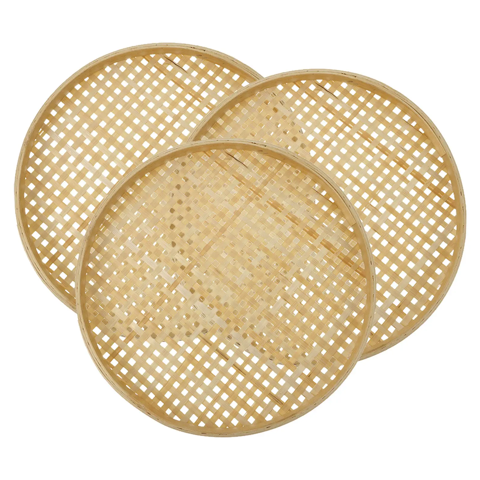 3Pcs Bamboo Colander Storage Basket Multipurpose Weaving Sieve for Home Use Bread Eggs Sundries Organization Gift Ready
