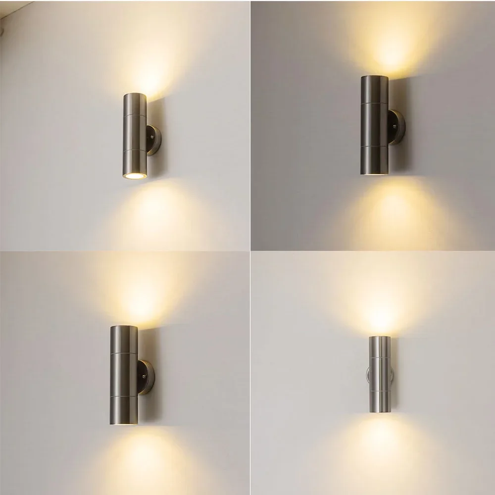 Contemporary Exterior Lighting with GU10 Light Bulbs, Waterproof Wall Mount Cylinder Design Up Down Light Fixture