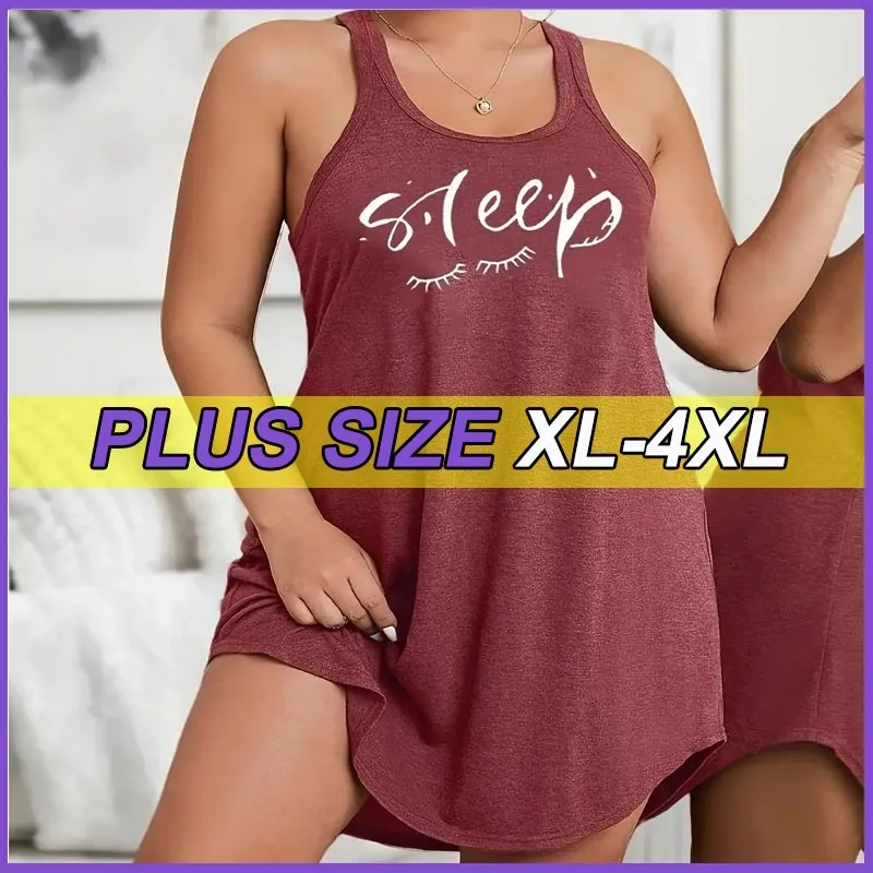 

Plus Size Dresses Women 3XL 4XL Fashion Scoop Summer Relaxed Fit Cute Clothing Lady Casual Letter Printed Dress Sleeveless Frock