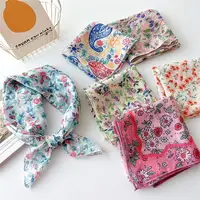 Sunscreen Head Scarf Cotton Linen Square Scarf Women Floral Peach Neck Scarf Fashion Decorative Neckerchief Hairband 58*58cm - Image 5