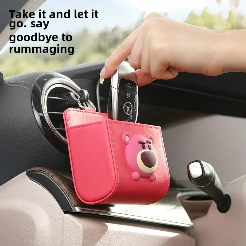 1pc Car Storage Bag Car Air Outlet Debris Bag For Mobile Phone Key Sunglasses Vent Dashboard Tidy Hanging Leather Organizer Box