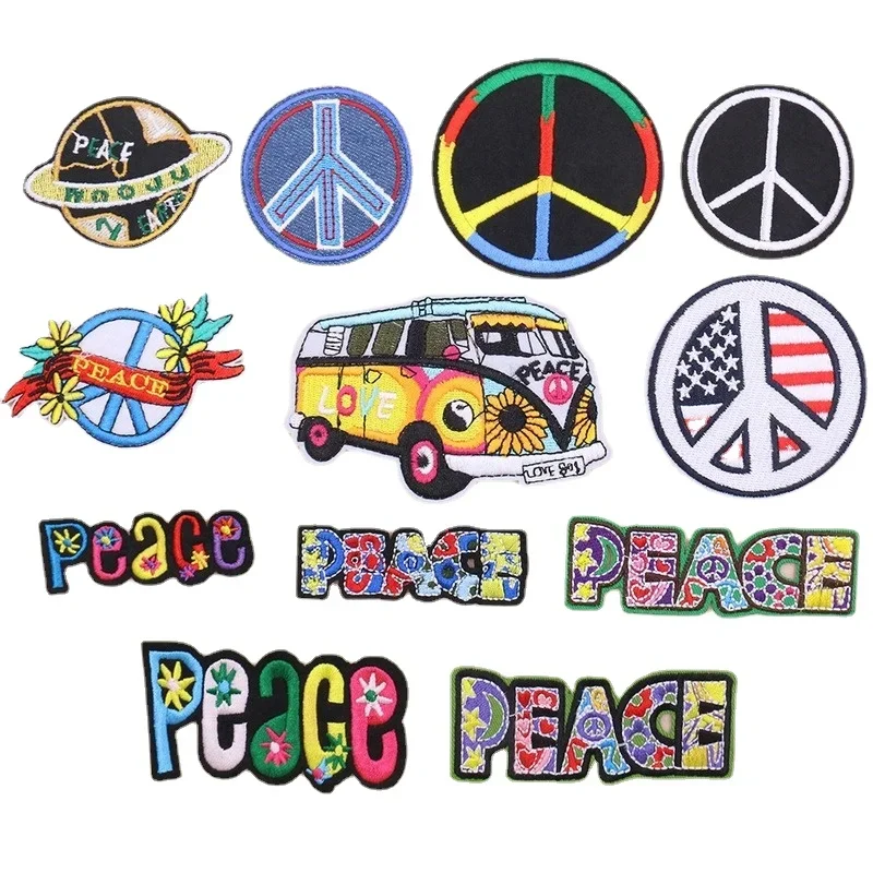 50pcs/Lot Round Luxury Embroidery Patch Peace Flag Bus Rainbow Flower Shirt Bag Clothing Decoration Accessory Craft Diy Applique