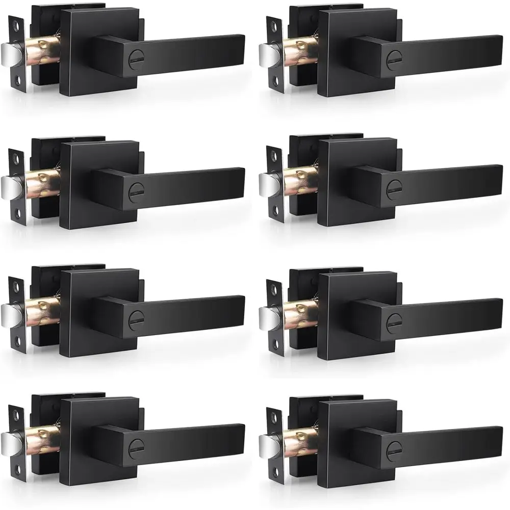 Matte Black 8-Piece Privacy Door Lever Set with Bed/Bath Keyless Interior Handles, Reversible for Left or Right Handed Doors