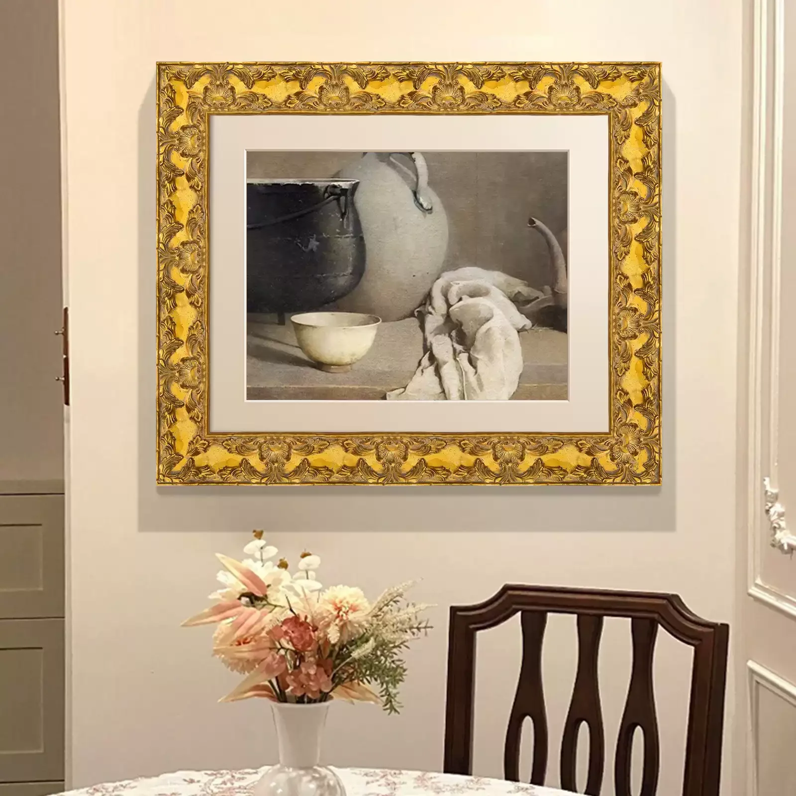 Gold Ornate Carved Solid Wood Picture Frame Baroque Floral Relief Gilded Photo Frame Vintage Frame for Stretched Canvas Painting