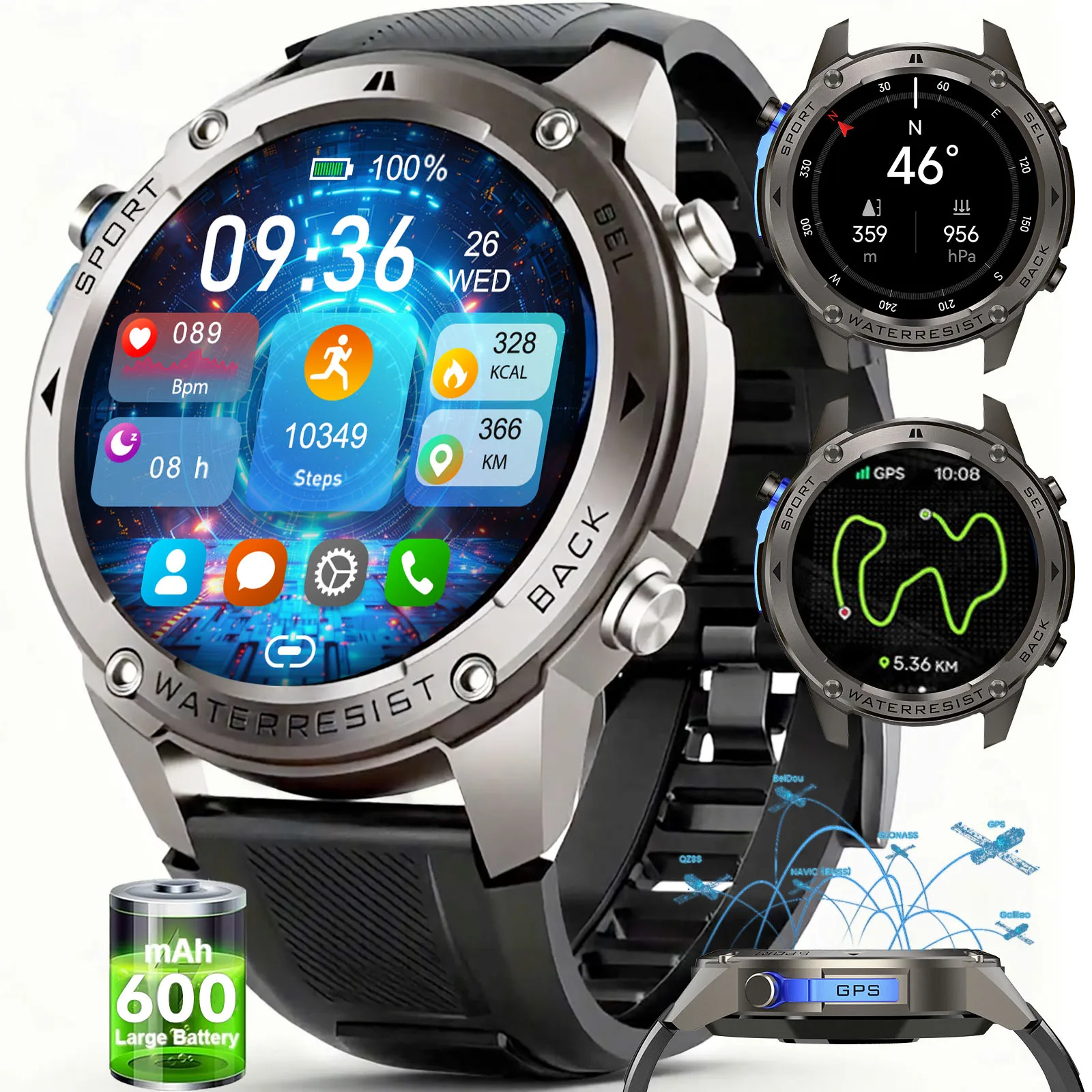 

GUHUAVMI Новые Ультра GPS Смарт-часы с сапфировым AMOLED-экраном Компас Барометрический Высотомер Bluetooth Вызовы Открытый Смарт-часы Мужчины