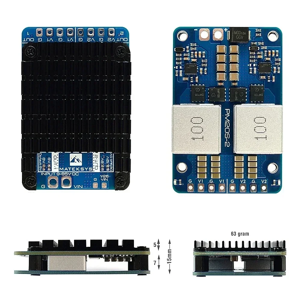 MATEK MATEKSYS PM20S-2 POWER MODULE With Two Independent Step-Down Voltage Regulators 9V-85V DC IN 4-20S Lipo for RC FPV Drone