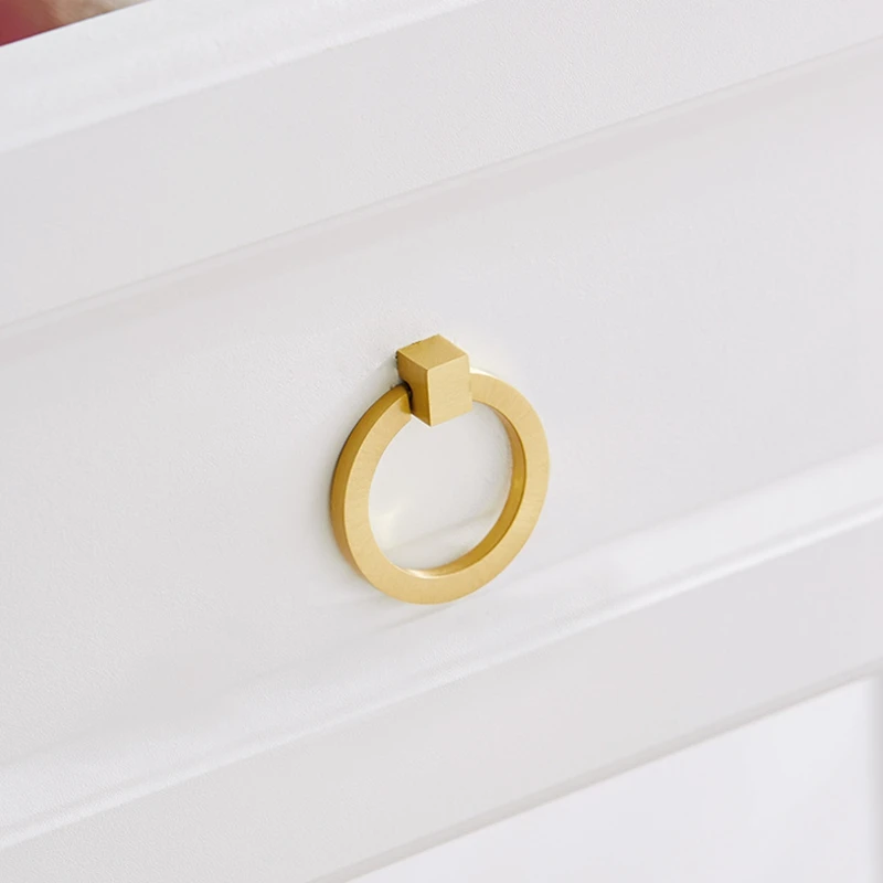 Solid Brass Cabinet Drawer Dresser Ring Pulls Gold Furniture Knobs Copper Kitchen Cupboard Wardrobe Ring Pull Handles-1Pack