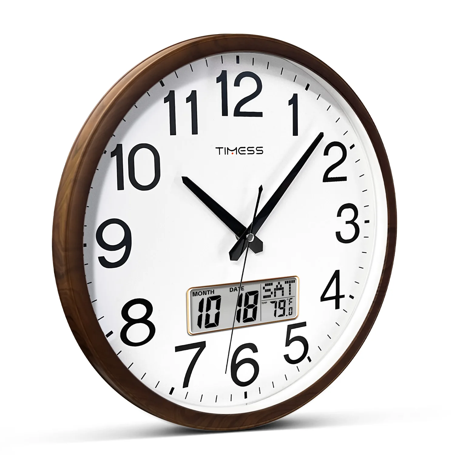 TIMESS 13-inch Wood Grain Wall Clock, Perpetual Calendar, Silent Timekeeping, Retro Home Decoration view 5